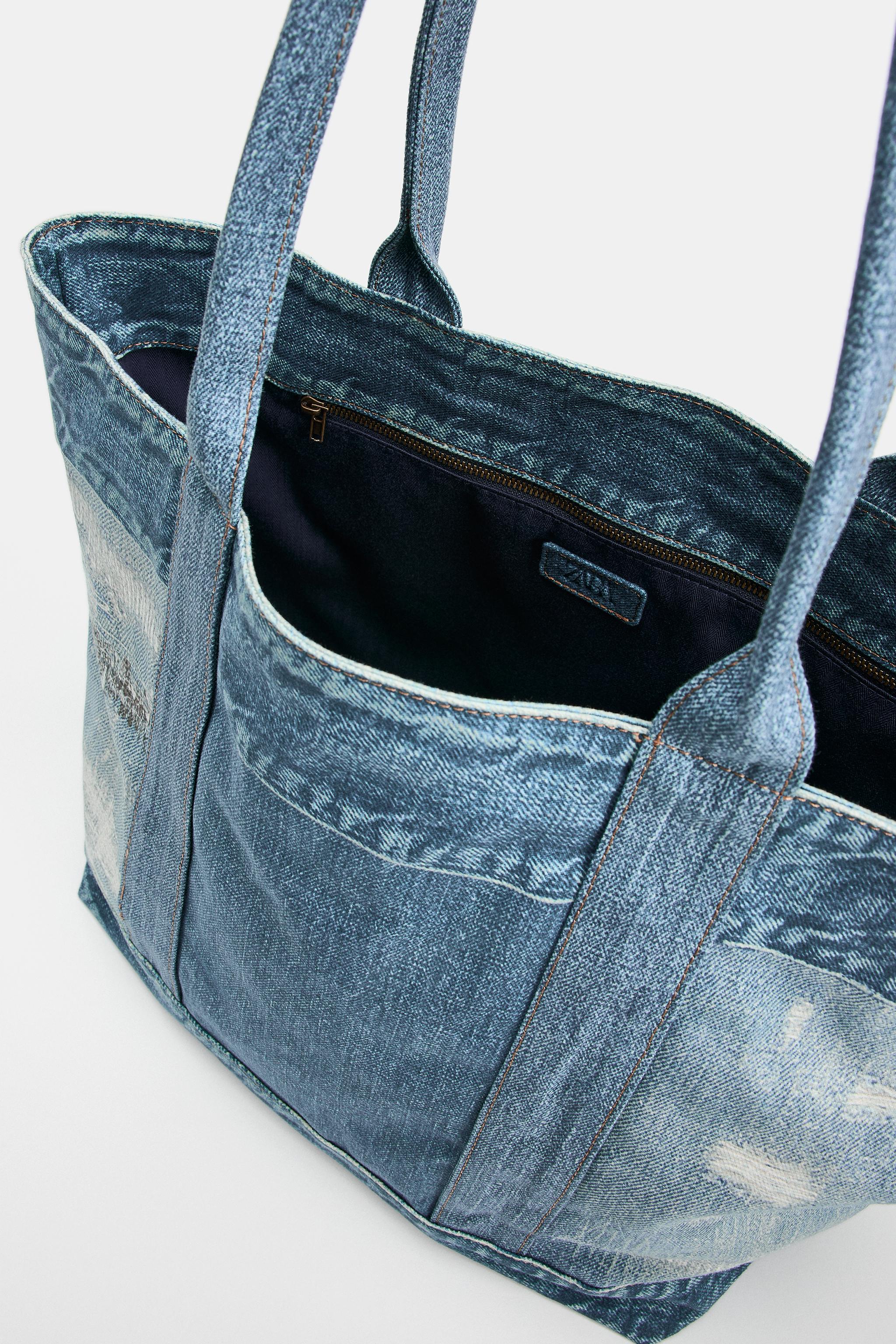 DENIM EFFECT SHOPPER BAG